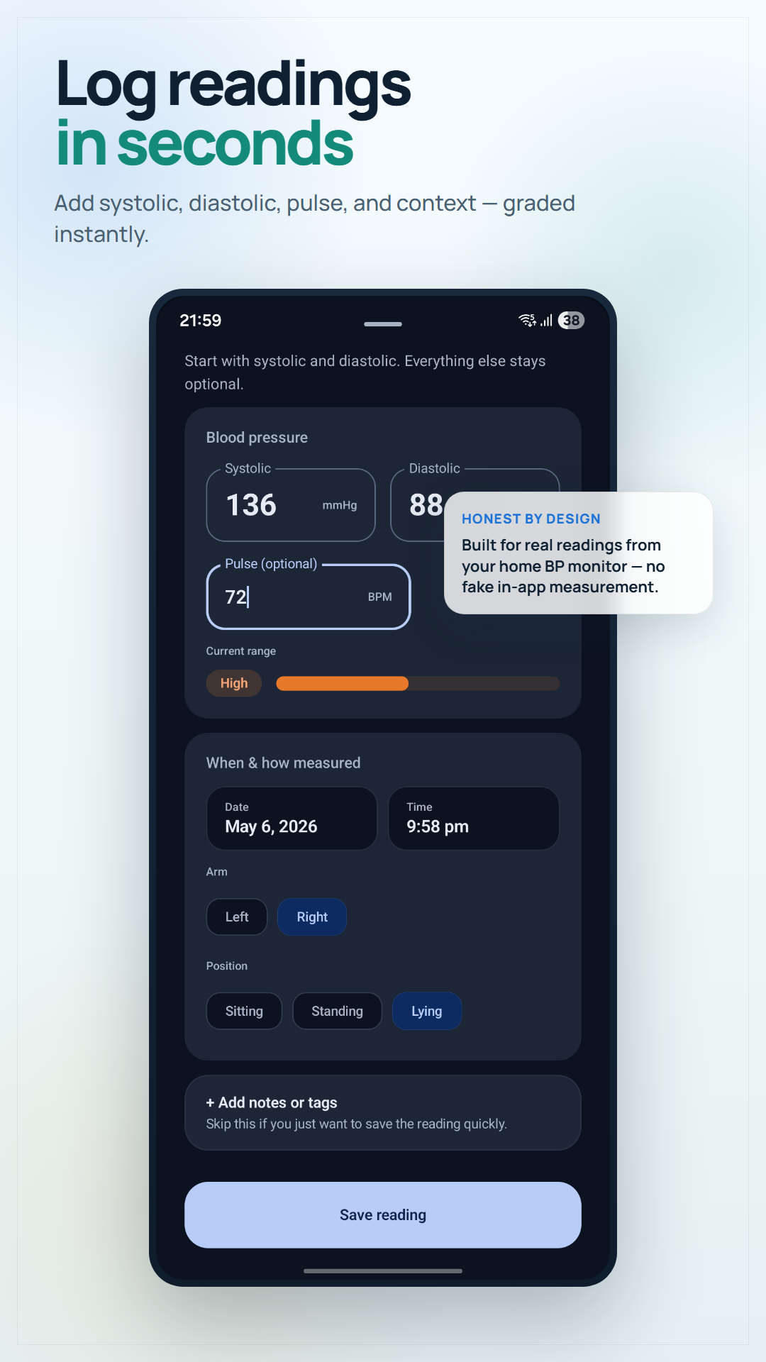 Add blood pressure reading screen