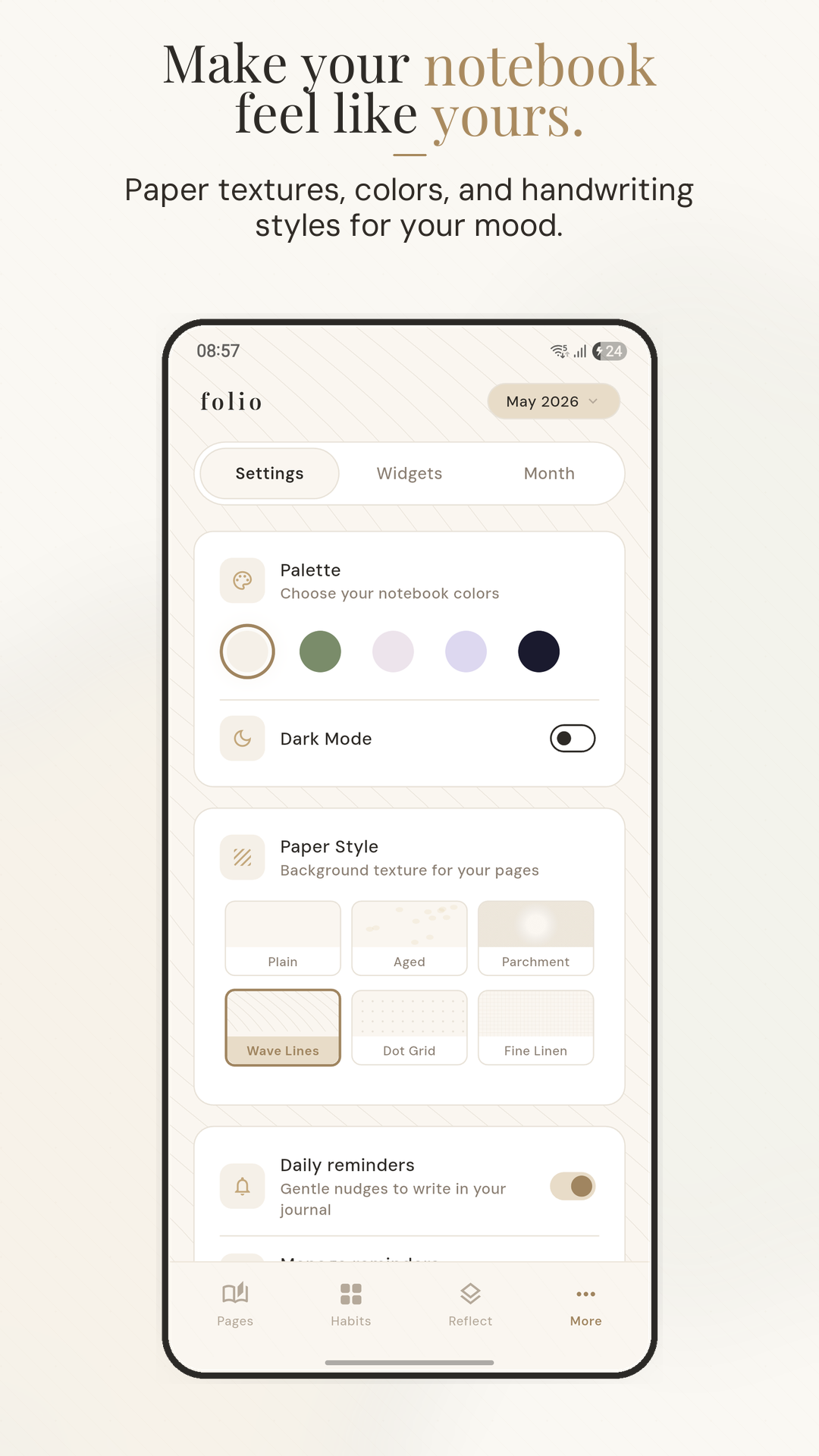Customization with color palettes and paper textures