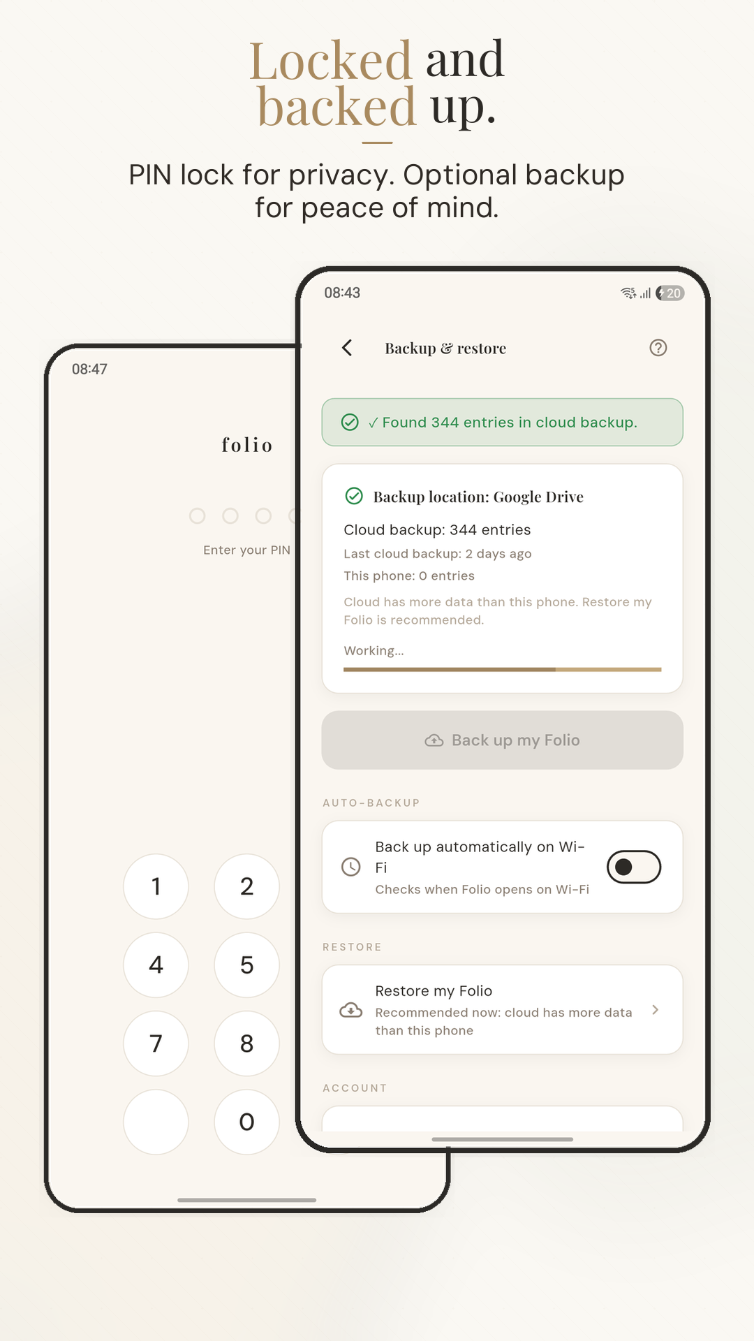 App lock and Google Drive backup
