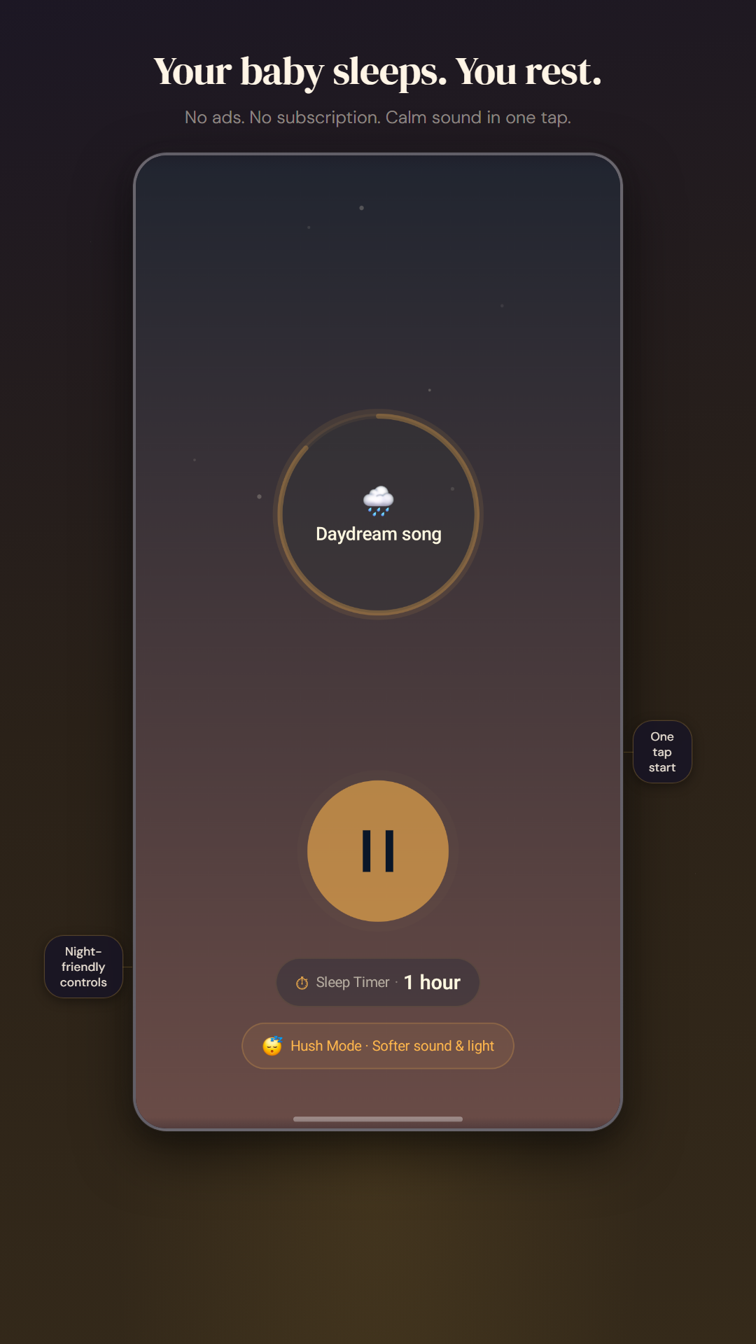 Hushly player screen with sleep sounds