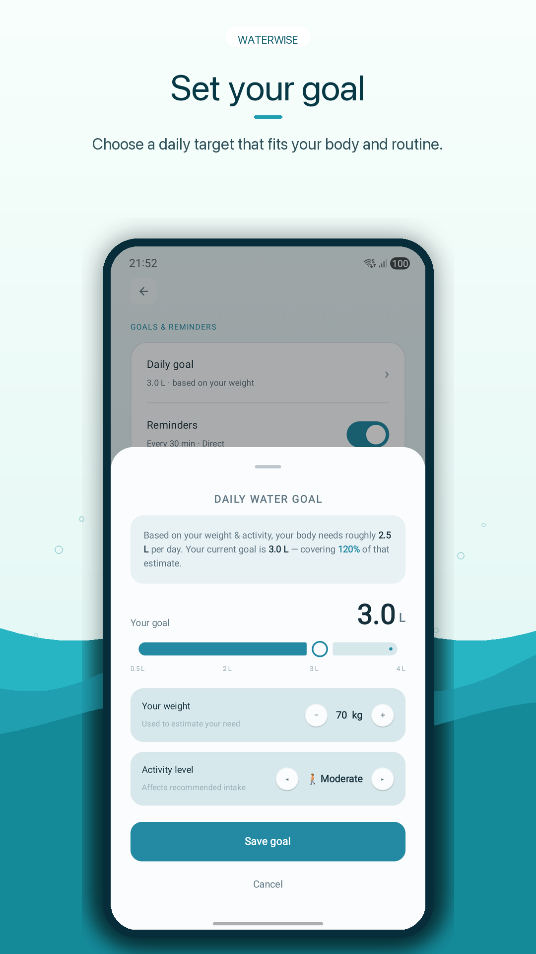 Personalized daily goal calculator based on weight