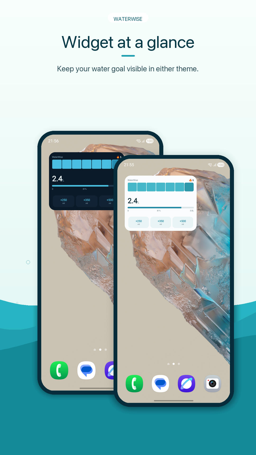 Home screen widget with progress ring and quick-log button